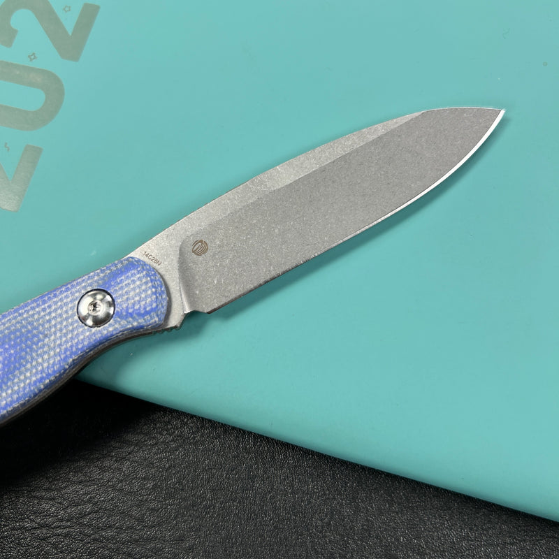 KUBEY KU357D Dust Devil Utility Knife Fixed Blade Knives Blue Micarta 3.23'' Beadblast 14C28N