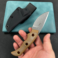 KUBEY  KU376B  Mikkel Willumsen Design Blade Hunter Drop Point Fixed Blade Knife Brown Micarta Handle 2.95''Beadblast 14C28N