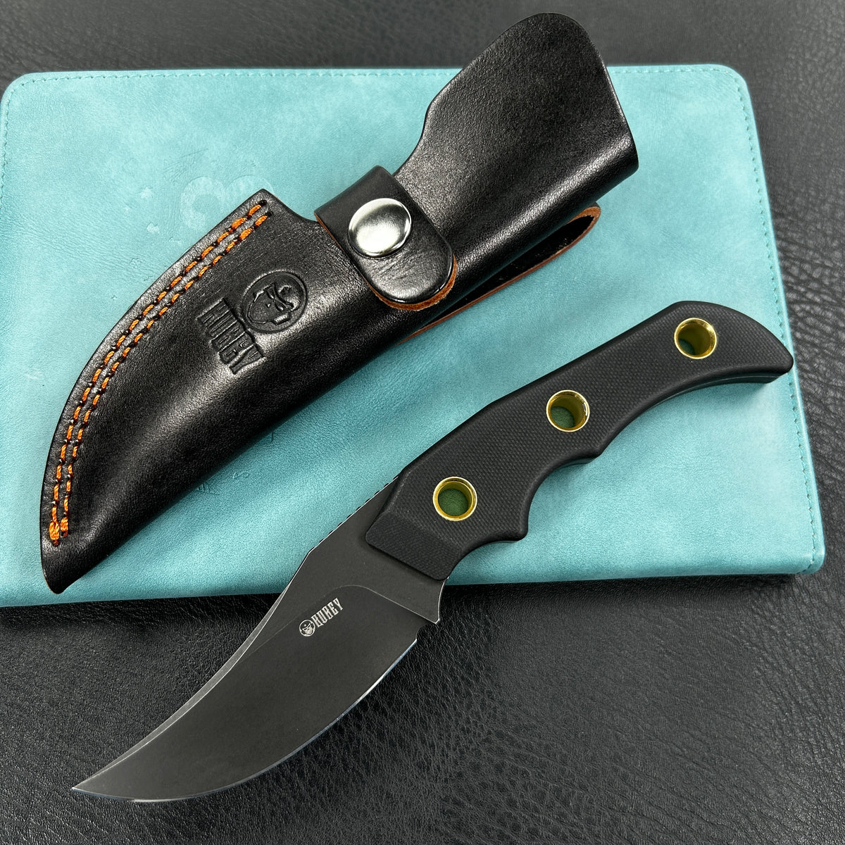 KUBEY KU375B Mikkel Willumsen Design Blade Hunter Clip Point EDC Fixed Blade Knife Black G10 Handle 3.38" Blackwash 14C28N