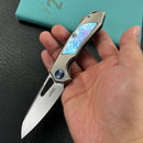 KUBEY KB284H Vagrant Frame Lock Folding Pocket Knife Gray Titanium Handle 2.95" Bead Blasted CPM-S35VN