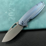 KB KNIVES KB360F Tityus Frame Lock Flipper Folding Knife Blue Pattern Titanium Handle 3.39" Beadblast 14C28N