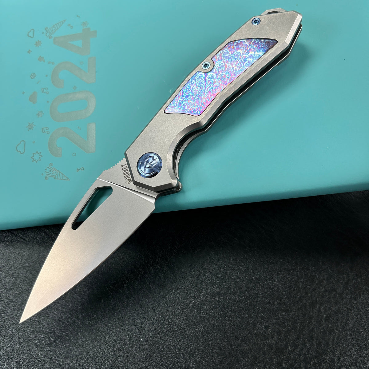 KB Knives KB286A Coeus Outdoor Folding Knife Grey Titanium with Timascus Inlays 3.11" Stonewash