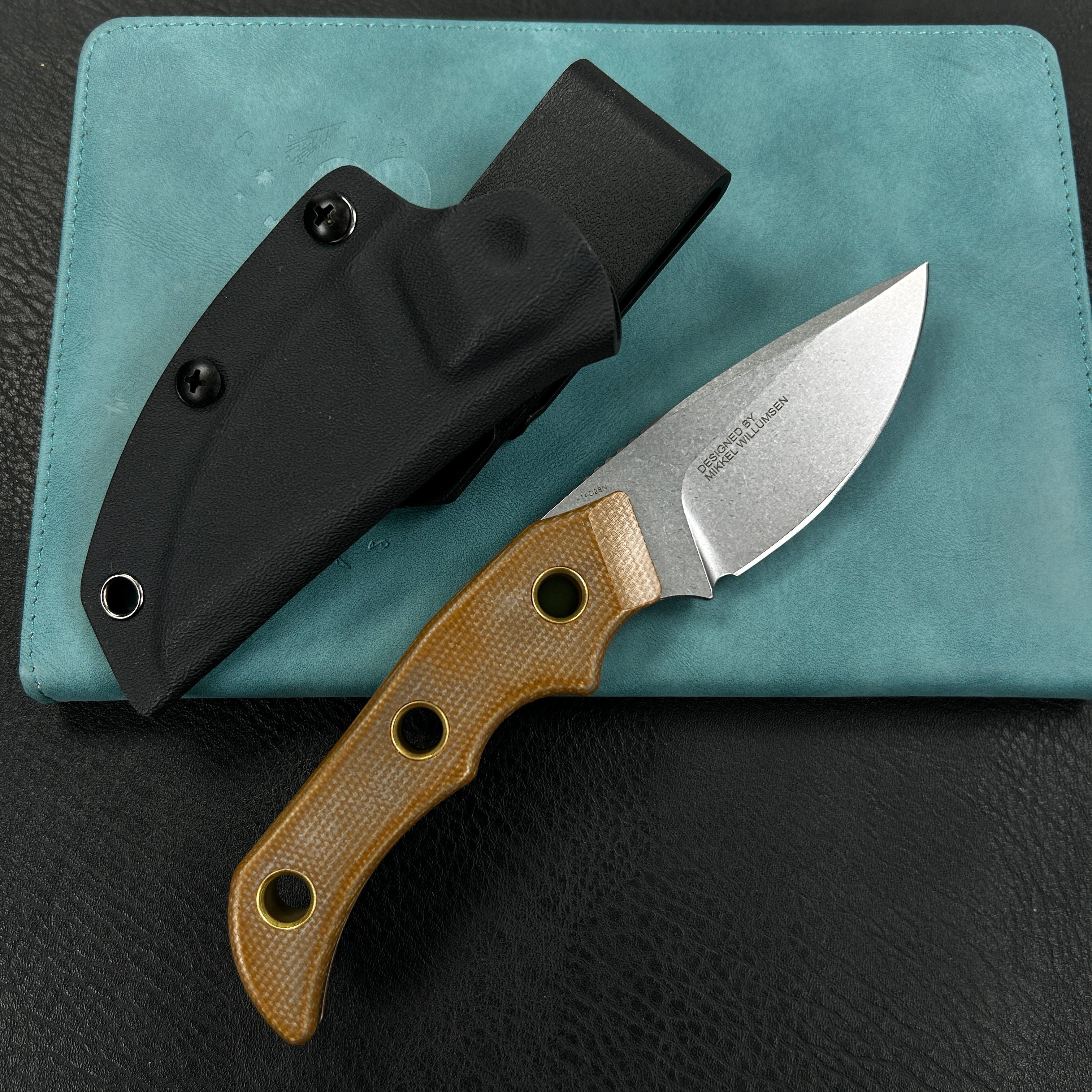 KUBEY  KU376B  Mikkel Willumsen Design Blade Hunter Drop Point Fixed Blade Knife Brown Micarta Handle 2.95''Beadblast 14C28N