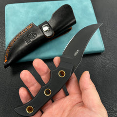 KUBEY KU375B Mikkel Willumsen Design Blade Hunter Clip Point EDC Fixed Blade Knife Black G10 Handle 3.38" Blackwash 14C28N