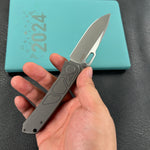 KUBEY  KB259B Blackout Frame Lock Folding Knife Gray Titanium Handle 3.15" Brush & Sandblast M390