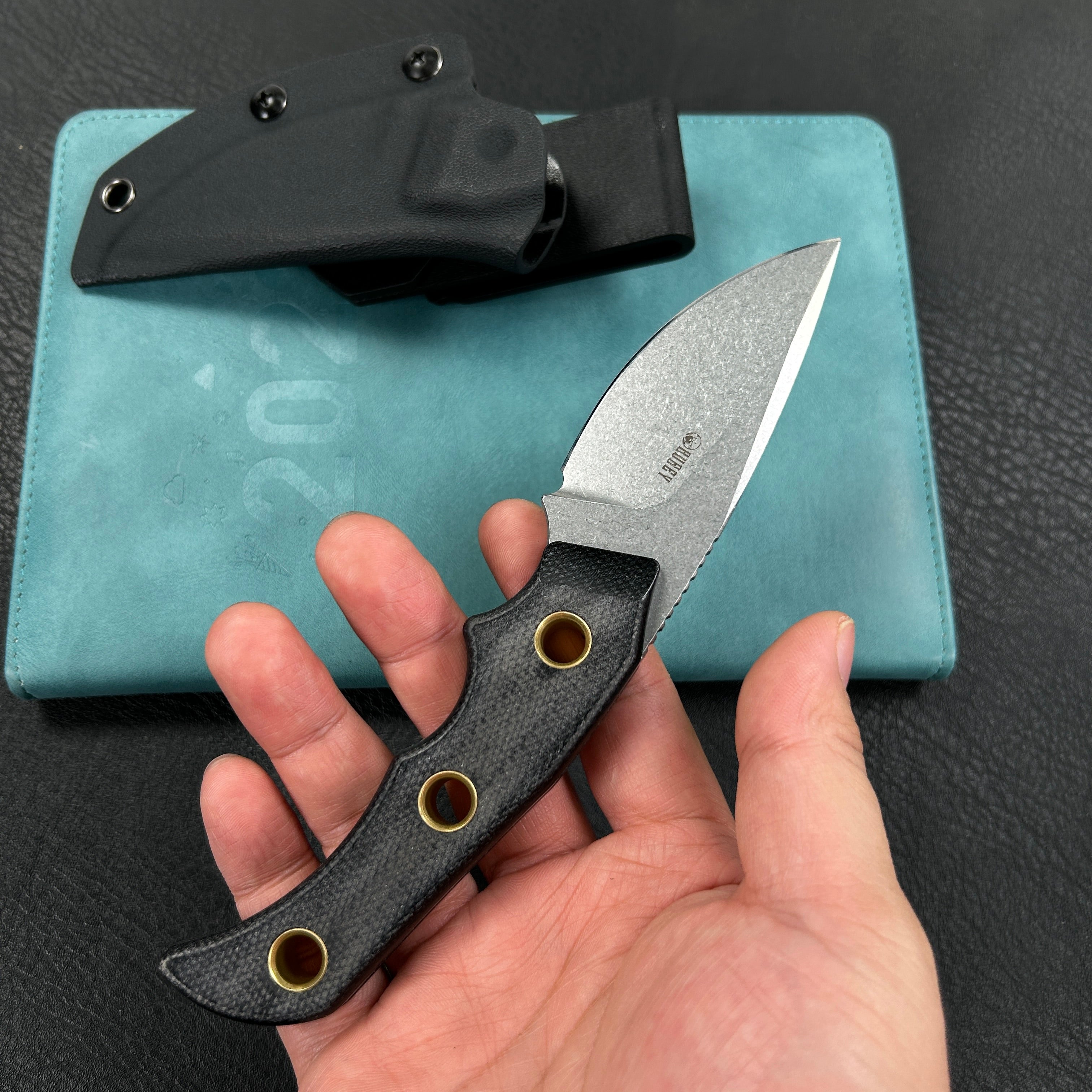 KUBEY KU376A Mikkel Willumsen Design Blade Hunter Drop Point Fixed Blade Knife Black Micarta Handle 2.95''Beadblast 14C28N