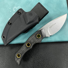 KUBEY KU376A Mikkel Willumsen Design Blade Hunter Drop Point Fixed Blade Knife Black Micarta Handle 2.95''Beadblast 14C28N