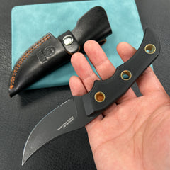 KUBEY KU375B Mikkel Willumsen Design Blade Hunter Clip Point EDC Fixed Blade Knife Black G10 Handle 3.38" Blackwash 14C28N