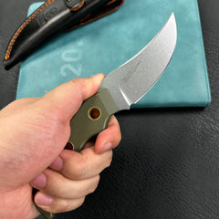 KUBEY KU375C Mikkel Willumsen Design Blade Hunter Clip Point EDC Fixed Blade Knife Green G10 Handle 3.38" Beadblast 14C28N