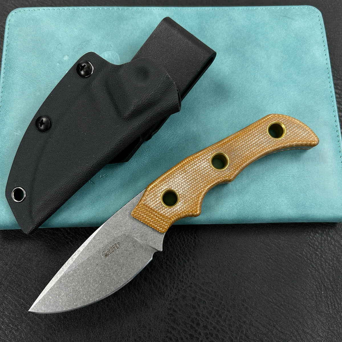 KUBEY  KU376B  Mikkel Willumsen Design Blade Hunter Drop Point Fixed Blade Knife Brown Micarta Handle 2.95''Beadblast 14C28N