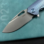 KB KNIVES KB360F Tityus Frame Lock Flipper Folding Knife Blue Pattern Titanium Handle 3.39" Beadblast 14C28N