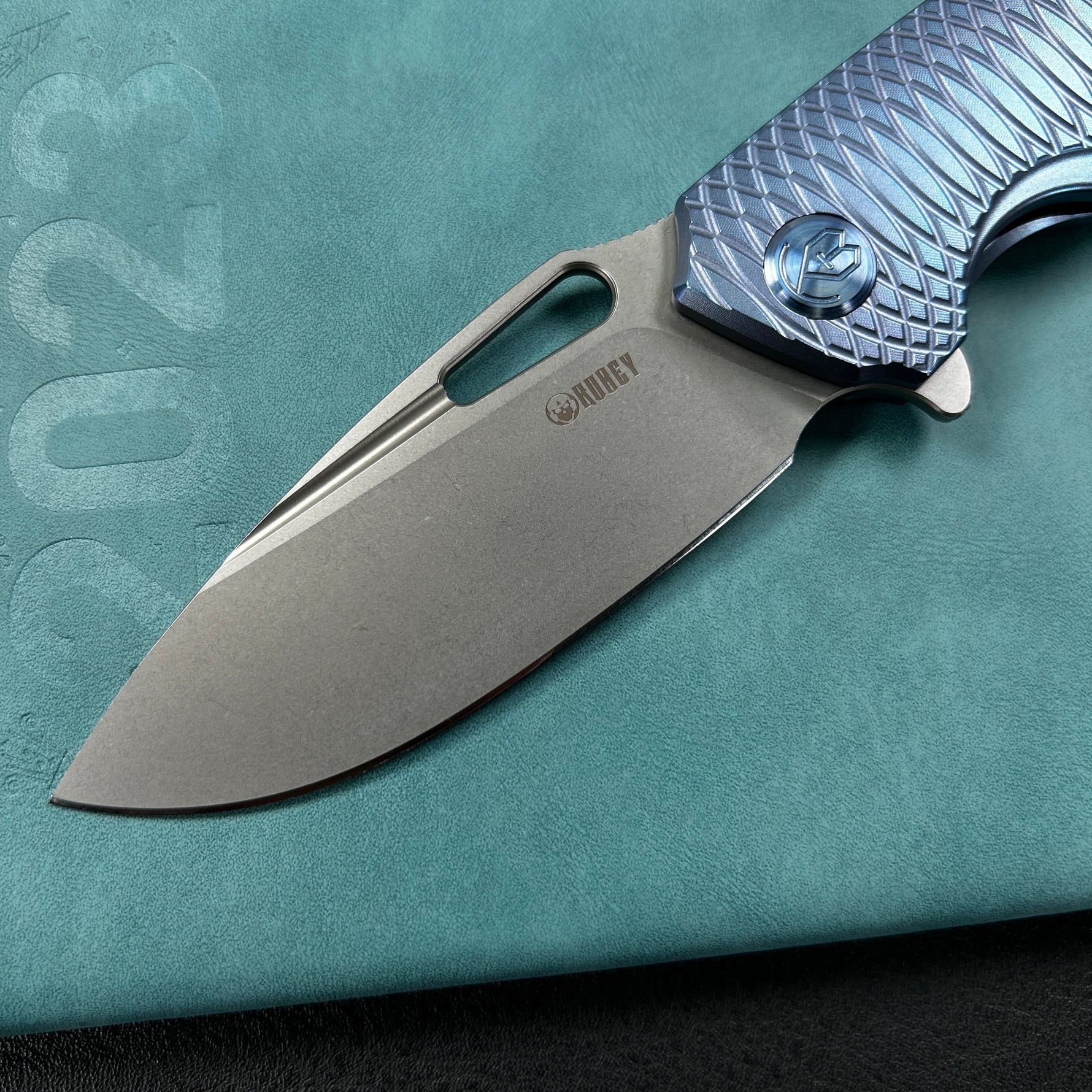 KB KNIVES KB360F Tityus Frame Lock Flipper Folding Knife Blue Pattern Titanium Handle 3.39" Beadblast 14C28N