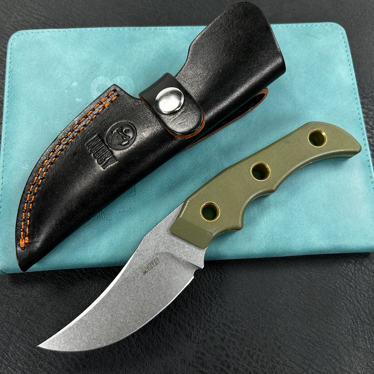 KUBEY KU375C Mikkel Willumsen Design Blade Hunter Clip Point EDC Fixed Blade Knife Green G10 Handle 3.38" Beadblast 14C28N