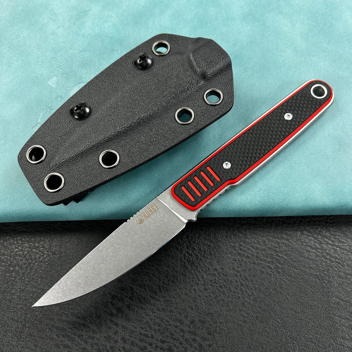 KUBEY KU356D JL Drop Point Fixie Every Day Carry Fixed Blade Knife Red Black G-10 3.11'' Drop Point Beadblast 14C28N