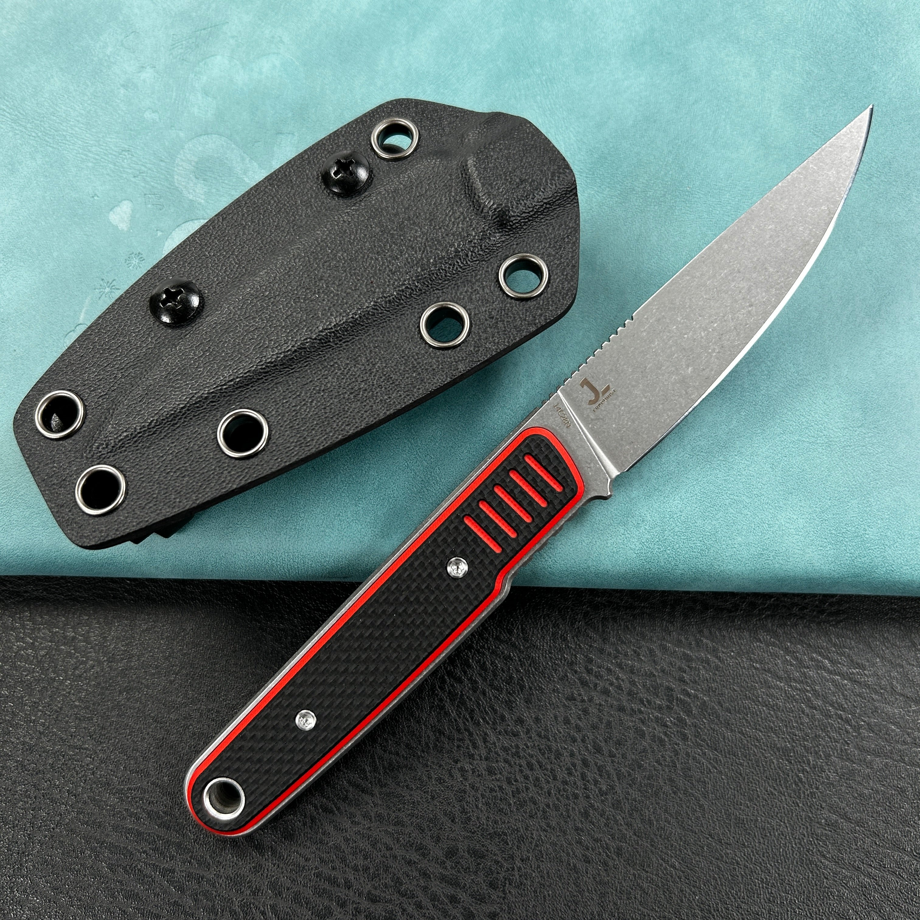 KUBEY KU356D JL Drop Point Fixie Every Day Carry Fixed Blade Knife Red Black G-10 3.11'' Drop Point Beadblast 14C28N