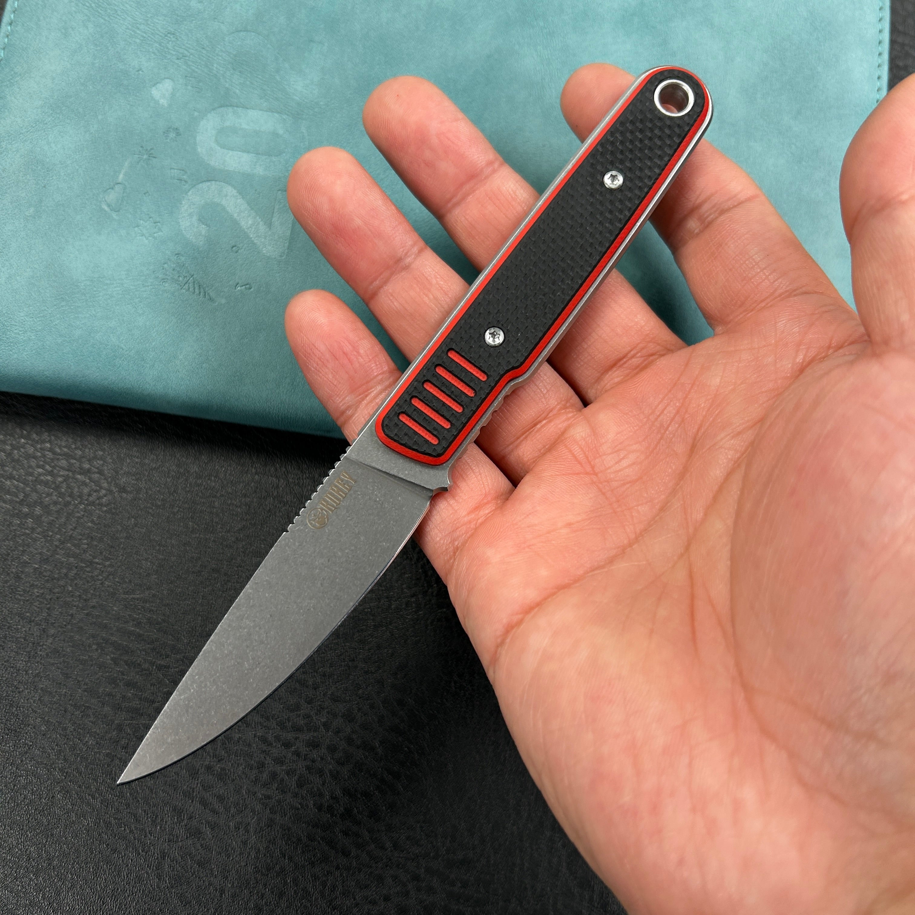 KUBEY KU356D JL Drop Point Fixie Every Day Carry Fixed Blade Knife Red Black G-10 3.11'' Drop Point Beadblast 14C28N