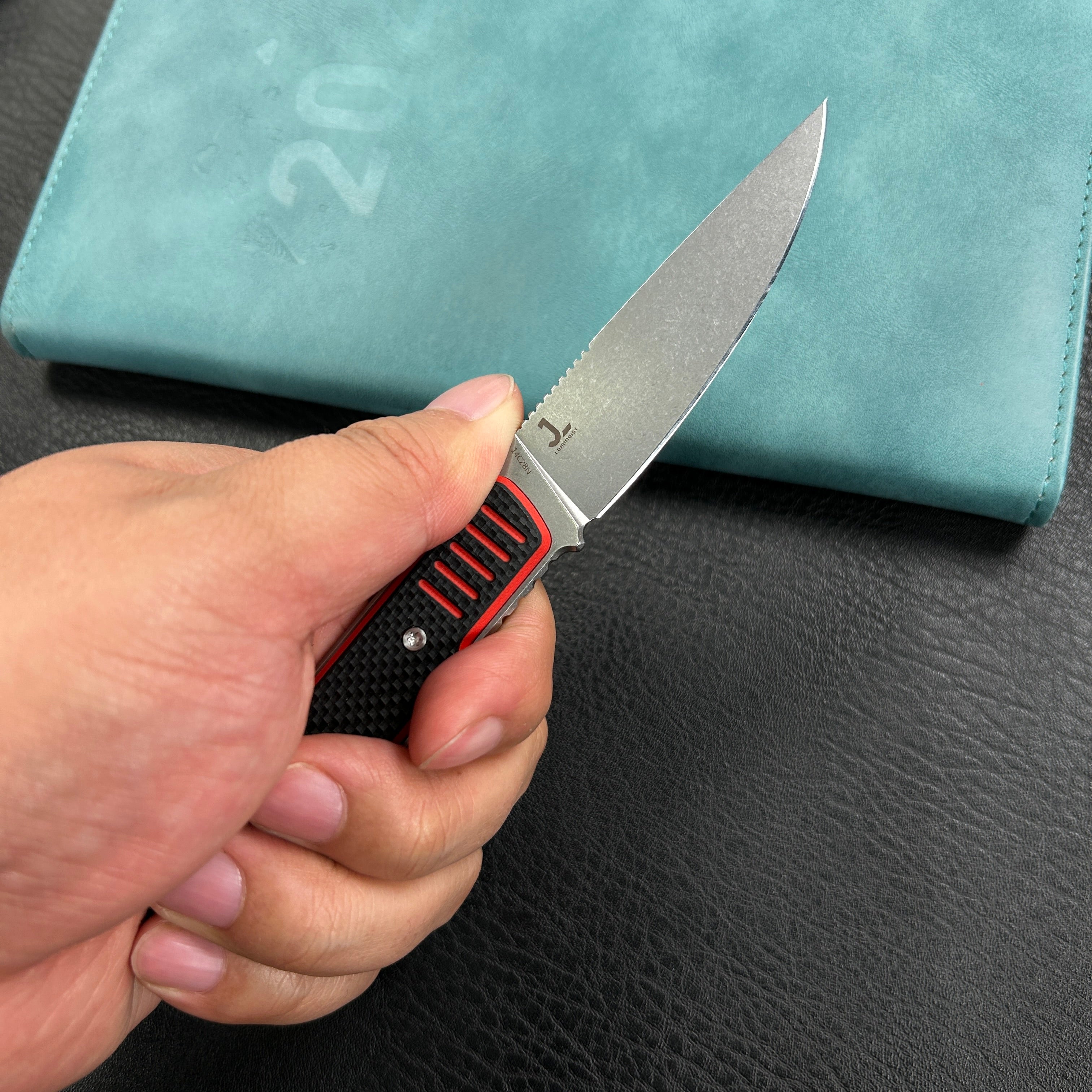 KUBEY KU356D JL Drop Point Fixie Every Day Carry Fixed Blade Knife Red Black G-10 3.11'' Drop Point Beadblast 14C28N