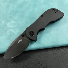 KUBEY KU180 Karaji Liner Lock Dual Thumb Studs Open Folding Pocket Knife Black G10 Handle 2.56" Blackwash 14C28N