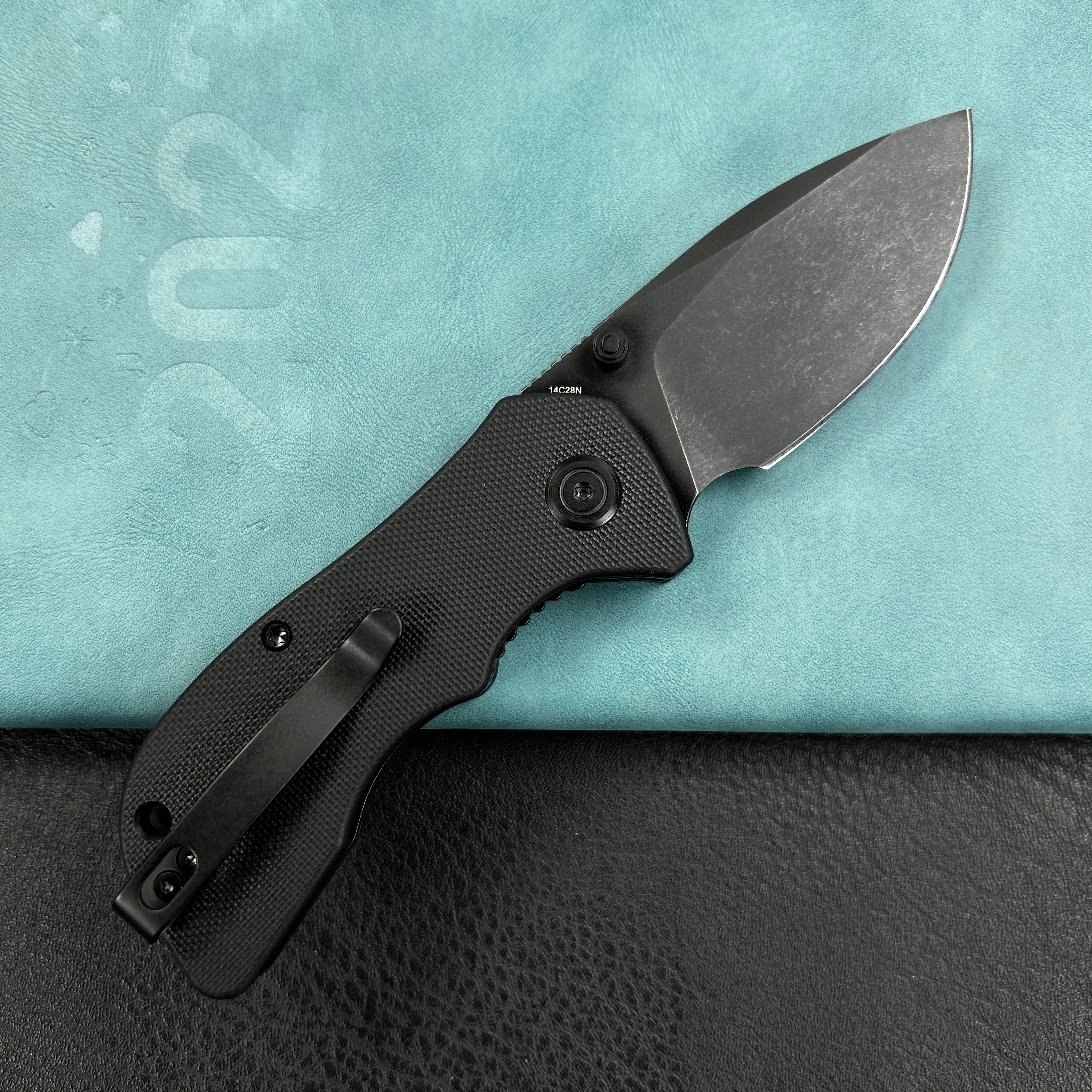 KUBEY KU180 Karaji Liner Lock Dual Thumb Studs Open Folding Pocket Knife Black G10 Handle 2.56" Blackwash 14C28N