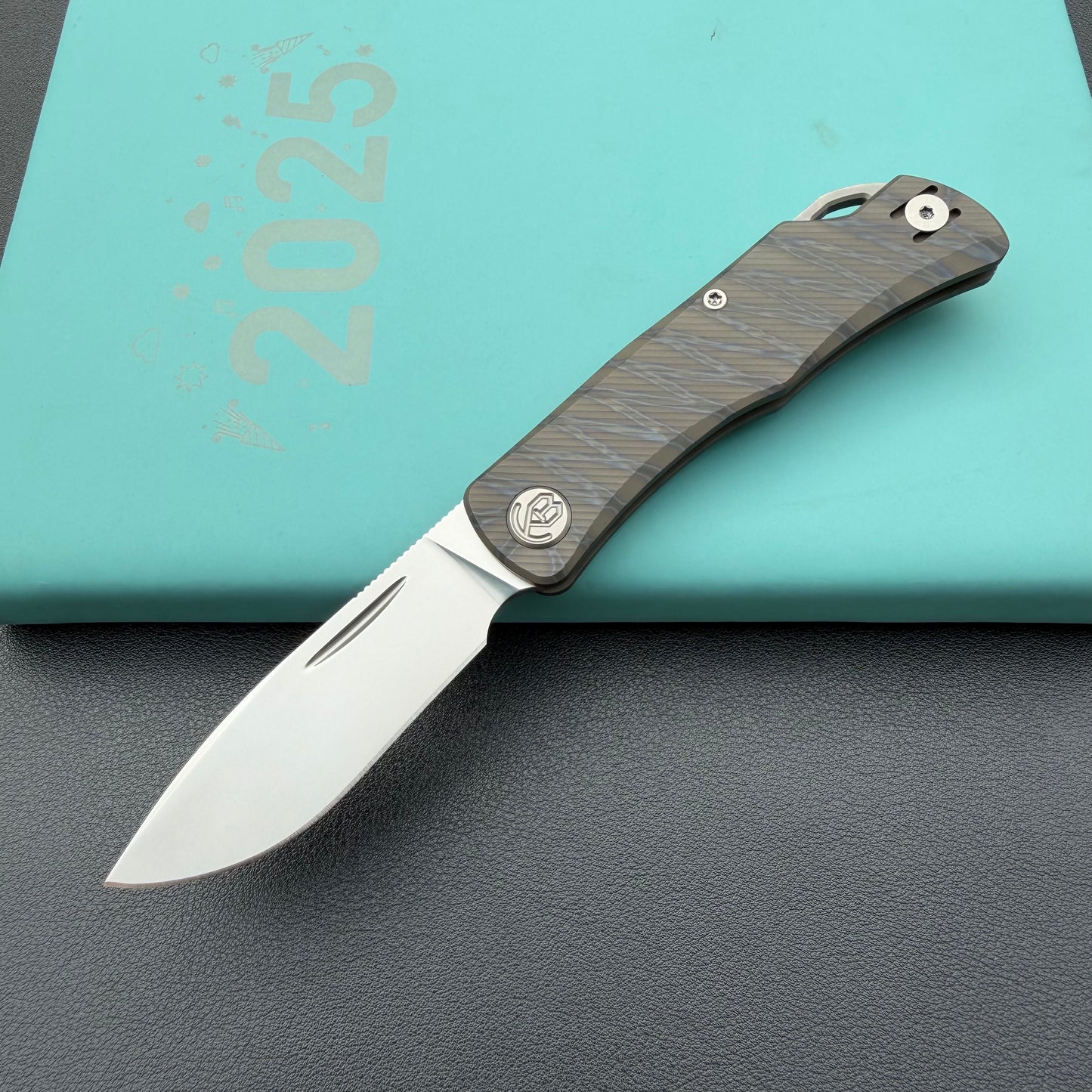 KB KNIVES KB469B El Dorado Slip Joint Pocket Knife Flame Ano Titanium w/ Micro Milling Silver Bead Blast 2.96" M390