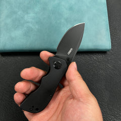 KUBEY KU180 Karaji Liner Lock Dual Thumb Studs Open Folding Pocket Knife Black G10 Handle 2.56" Blackwash 14C28N