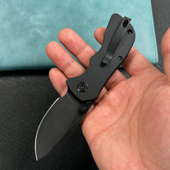 KUBEY KU180 Karaji Liner Lock Dual Thumb Studs Open Folding Pocket Knife Black G10 Handle 2.56" Blackwash 14C28N