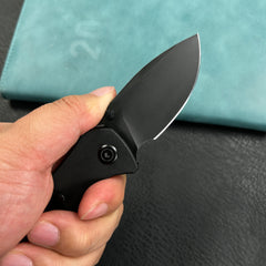 KUBEY KU180 Karaji Liner Lock Dual Thumb Studs Open Folding Pocket Knife Black G10 Handle 2.56" Blackwash 14C28N