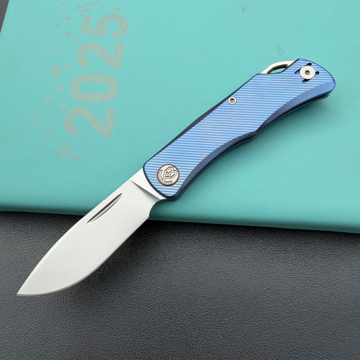 KB KNIVES KB469C El Dorado Slip Joint Pocket Knife Blue Ano Titanium w/ Micro Milling Silver Bead Blasted 2.96" M390