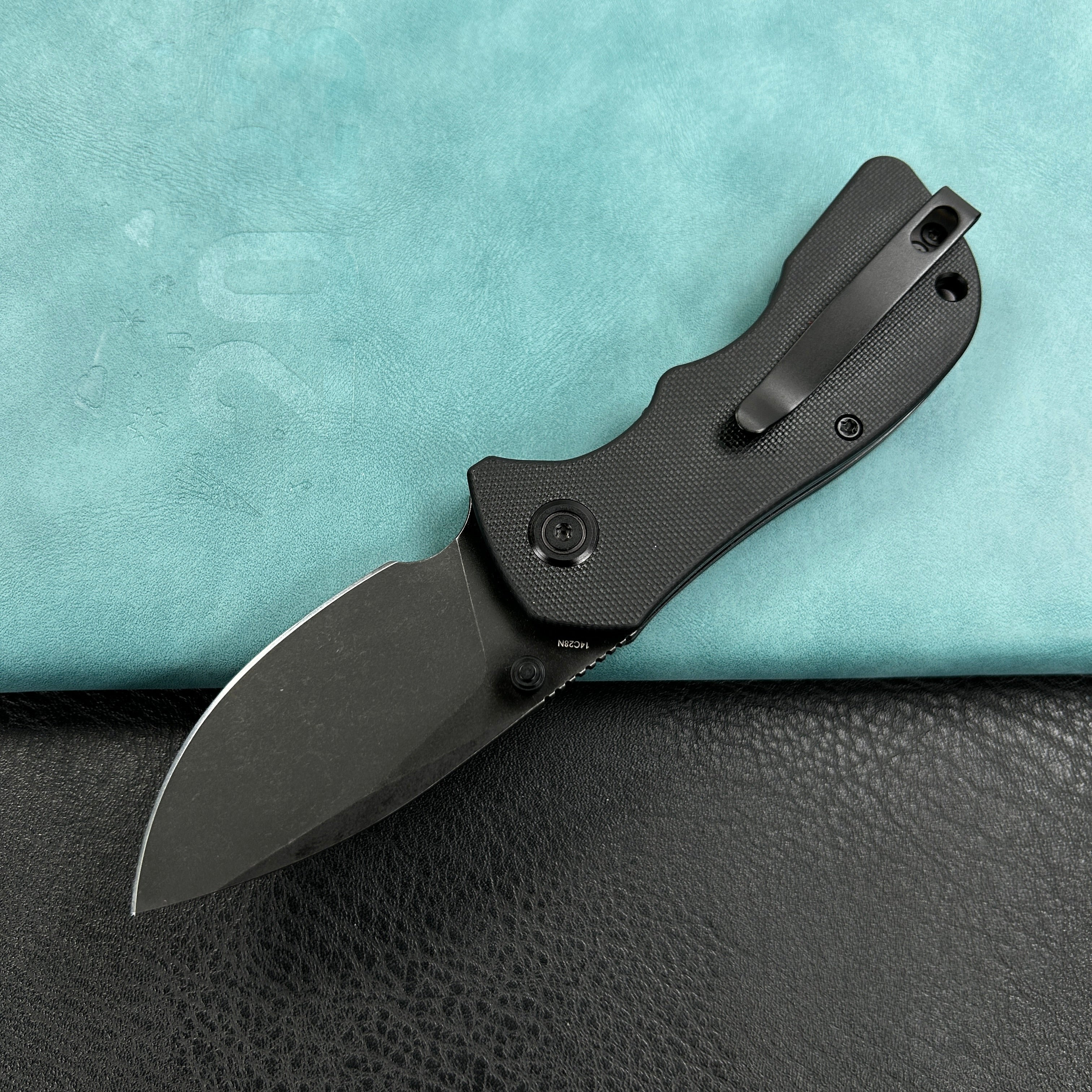 KUBEY KU180 Karaji Liner Lock Dual Thumb Studs Open Folding Pocket Knife Black G10 Handle 2.56" Blackwash 14C28N