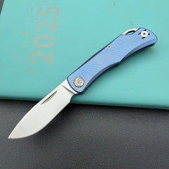 KB KNIVES KB469C El Dorado Slip Joint Pocket Knife Blue Ano Titanium w/ Micro Milling Silver Bead Blasted 2.96" M390
