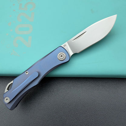 KB KNIVES KB469C El Dorado Slip Joint Pocket Knife Blue Ano Titanium w/ Micro Milling Silver Bead Blasted 2.96" M390