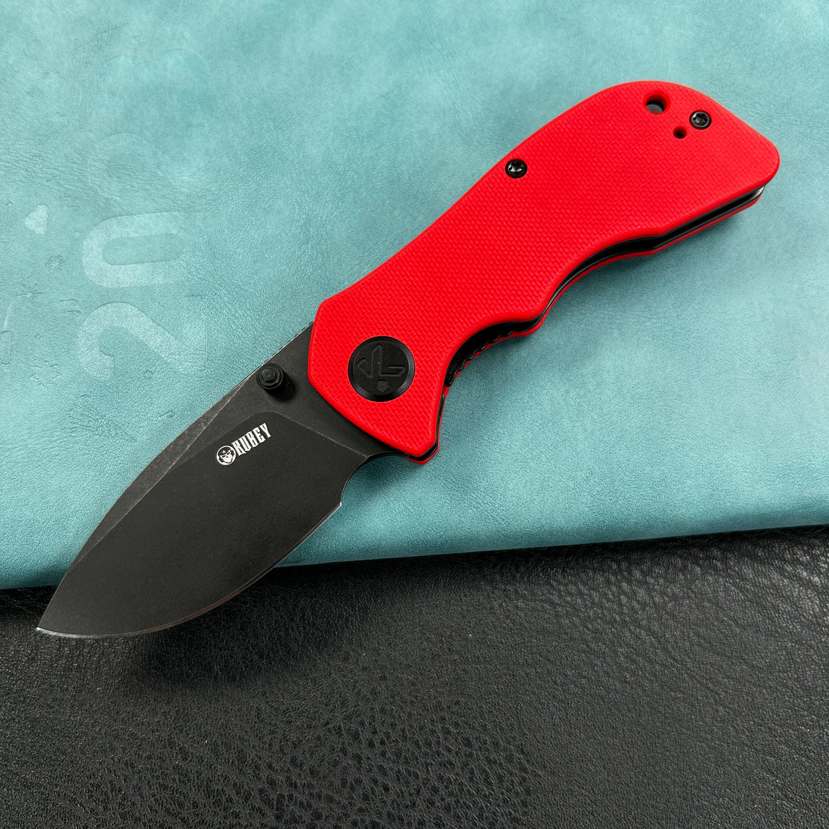 KUBEY KU180O Karaji Liner Lock Dual Thumb Studs Open Folding Pocket Knife Red G10 Handle 2.56" Blackwash 14C28N