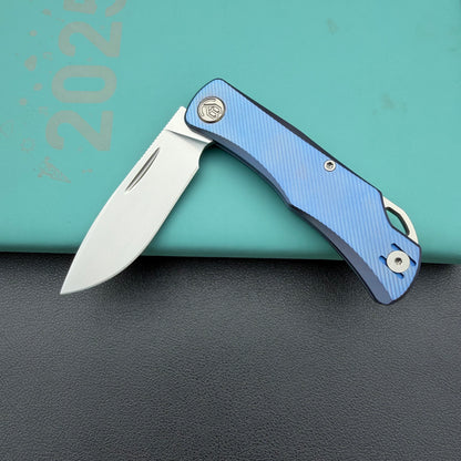 KB KNIVES KB469C El Dorado Slip Joint Pocket Knife Blue Ano Titanium w/ Micro Milling Silver Bead Blasted 2.96" M390