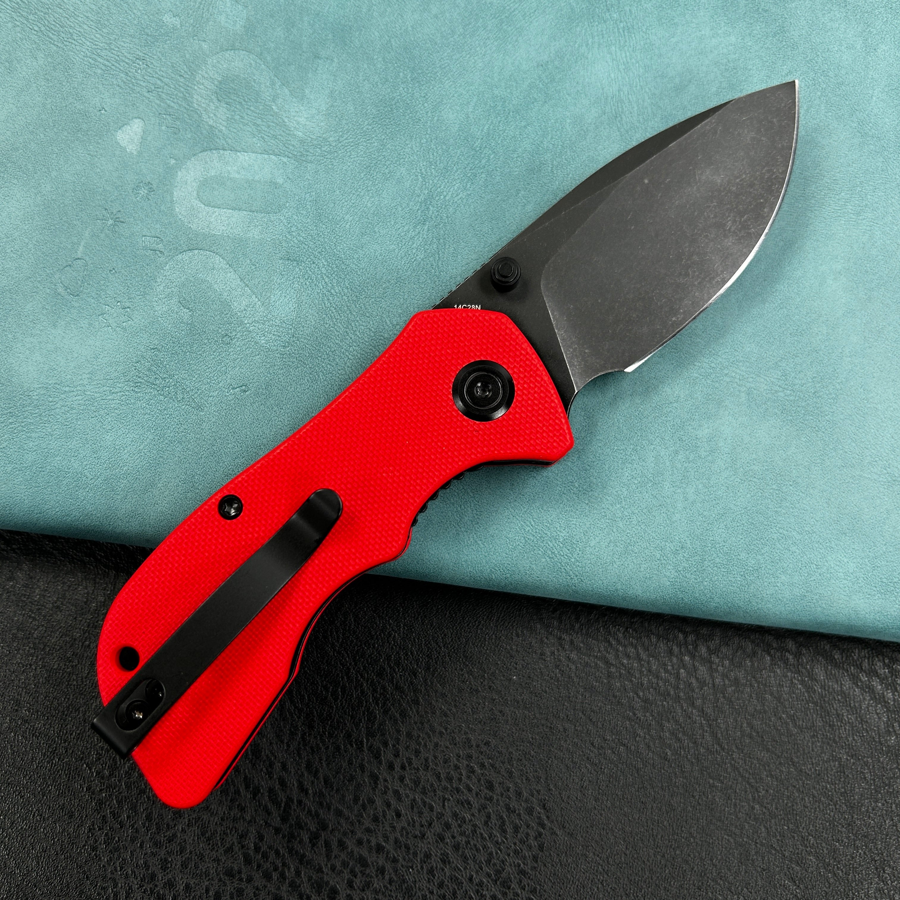 KUBEY KU180O Karaji Liner Lock Dual Thumb Studs Open Folding Pocket Knife Red G10 Handle 2.56" Blackwash 14C28N