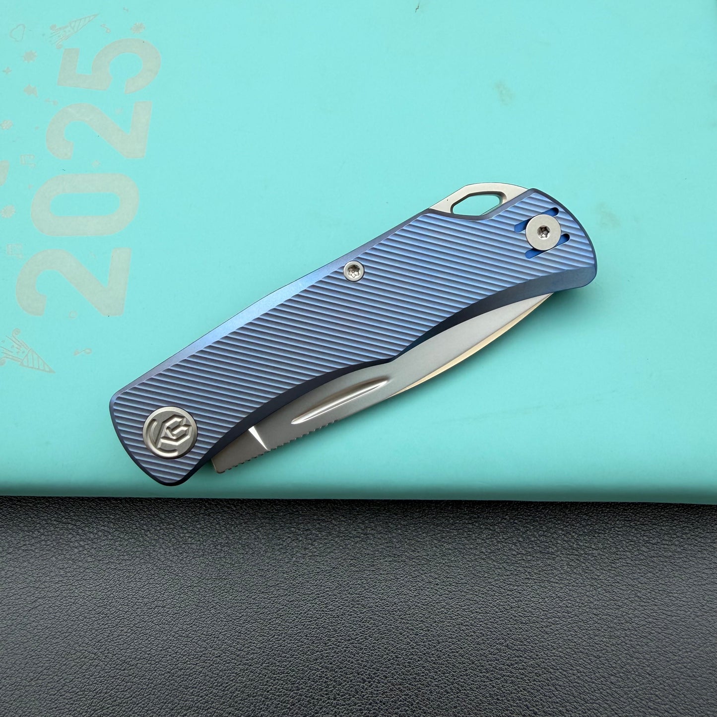 KB KNIVES KB469C El Dorado Slip Joint Pocket Knife Blue Ano Titanium w/ Micro Milling Silver Bead Blasted 2.96" M390