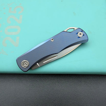 KB KNIVES KB469C El Dorado Slip Joint Pocket Knife Blue Ano Titanium w/ Micro Milling Silver Bead Blasted 2.96" M390
