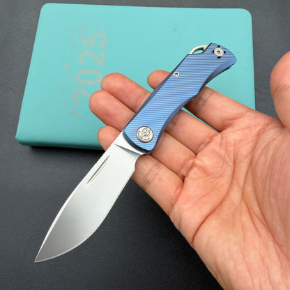 KB KNIVES KB469C El Dorado Slip Joint Pocket Knife Blue Ano Titanium w/ Micro Milling Silver Bead Blasted 2.96" M390
