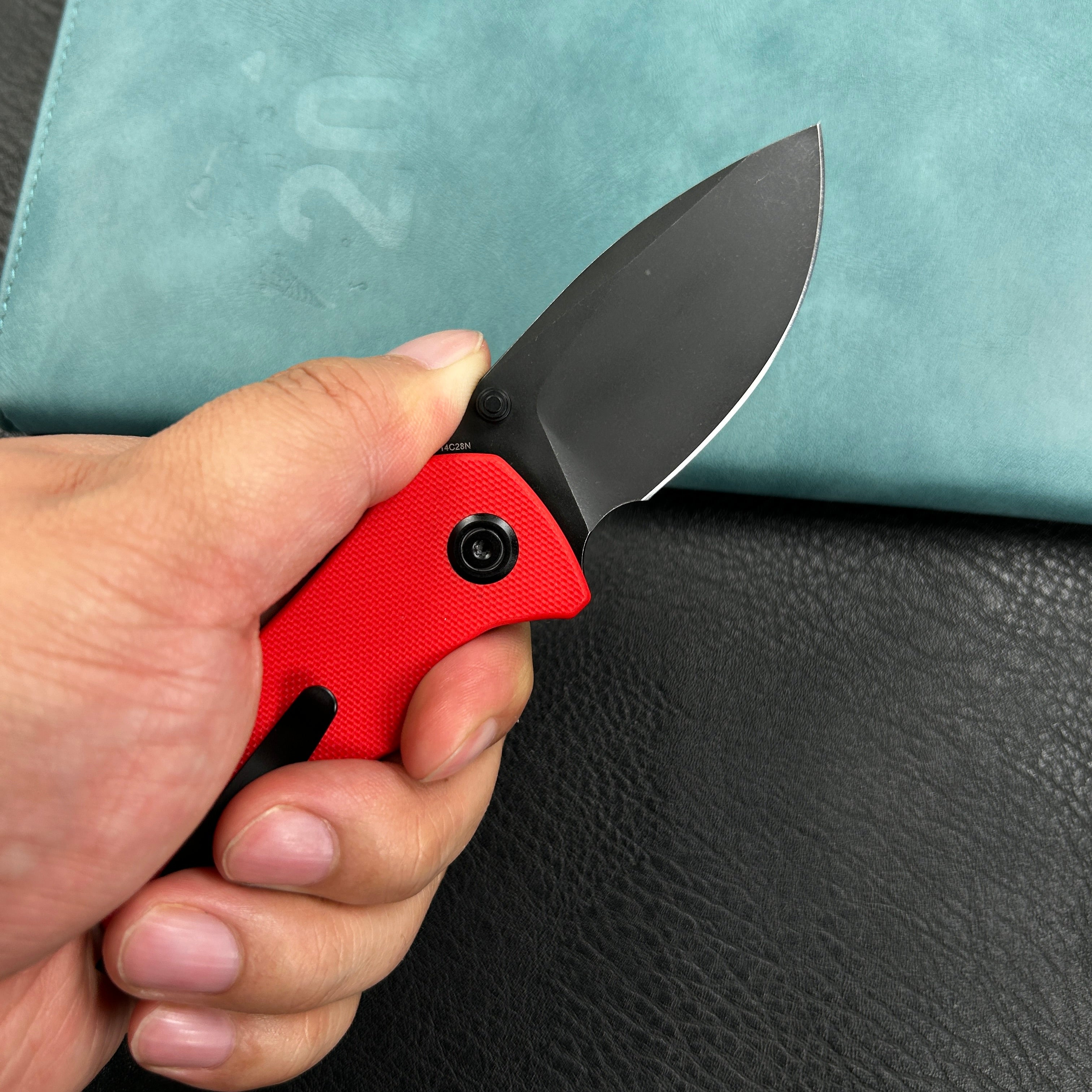 KUBEY KU180O Karaji Liner Lock Dual Thumb Studs Open Folding Pocket Knife Red G10 Handle 2.56" Blackwash 14C28N