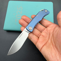 KB KNIVES KB469C El Dorado Slip Joint Pocket Knife Blue Ano Titanium w/ Micro Milling Silver Bead Blasted 2.96" M390