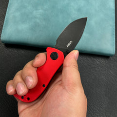 KUBEY KU180O Karaji Liner Lock Dual Thumb Studs Open Folding Pocket Knife Red G10 Handle 2.56" Blackwash 14C28N