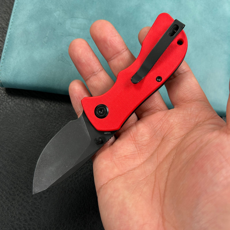 KUBEY KU180O Karaji Liner Lock Dual Thumb Studs Open Folding Pocket Knife Red G10 Handle 2.56" Blackwash 14C28N