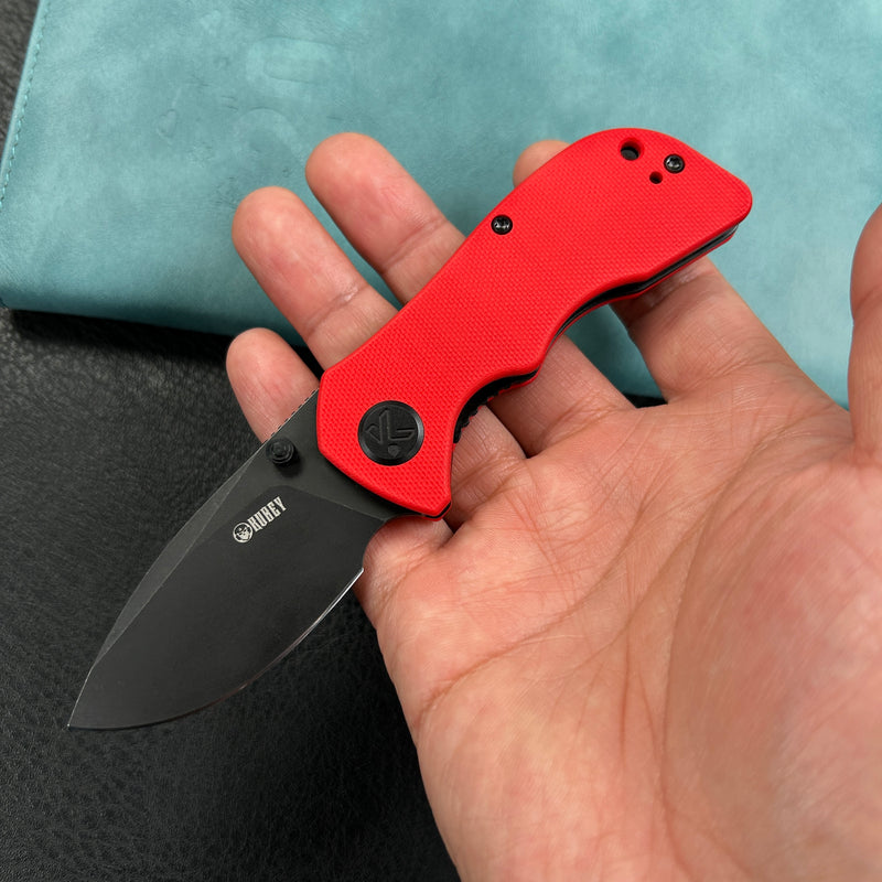 KUBEY KU180O Karaji Liner Lock Dual Thumb Studs Open Folding Pocket Knife Red G10 Handle 2.56" Blackwash 14C28N