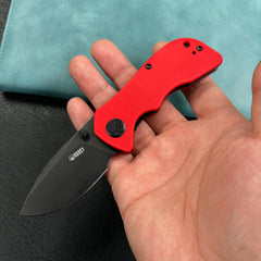 KUBEY KU180O Karaji Liner Lock Dual Thumb Studs Open Folding Pocket Knife Red G10 Handle 2.56" Blackwash 14C28N