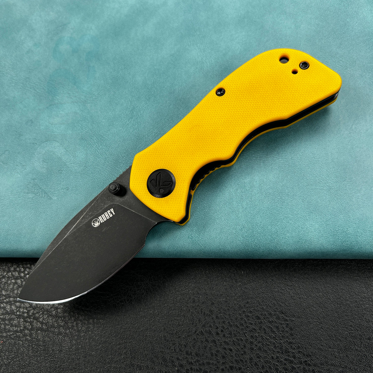 KUBEY KU180N Karaji Liner Lock Dual Thumb Studs Open Folding Pocket Knife Yellow G10 Handle 2.56" Blackwash 14C28N