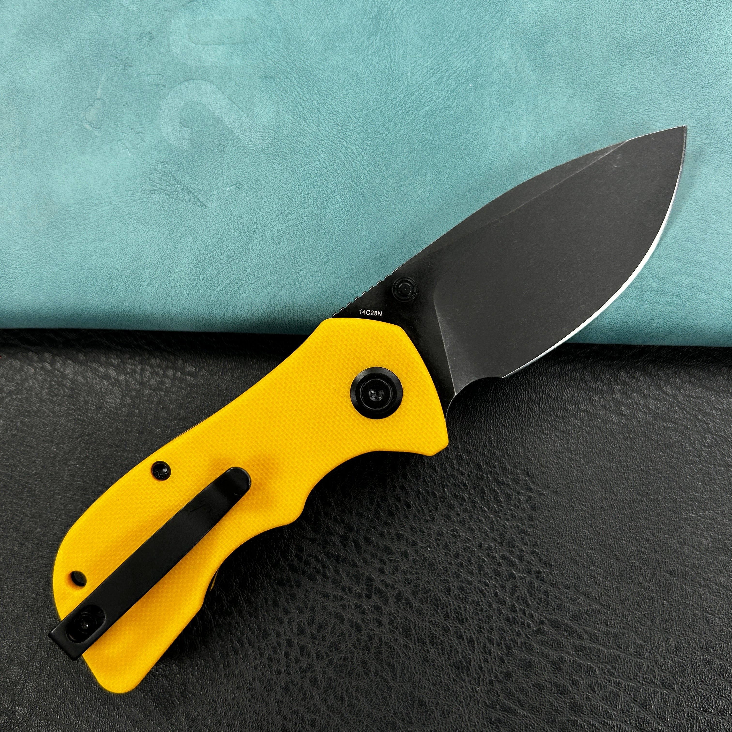 KUBEY KU180N Karaji Liner Lock Dual Thumb Studs Open Folding Pocket Knife Yellow G10 Handle 2.56" Blackwash 14C28N