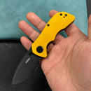 KUBEY KU180N Karaji Liner Lock Dual Thumb Studs Open Folding Pocket Knife Yellow G10 Handle 2.56" Blackwash 14C28N