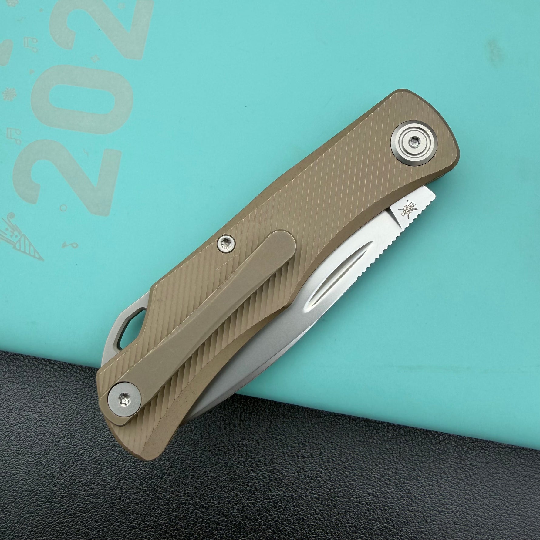KB KNIVES KB469D El Dorado Slip Joint Pocket Knife Bronze Ano Titanium w/ Micro Milling Silver Bead Blast 2.96" M390