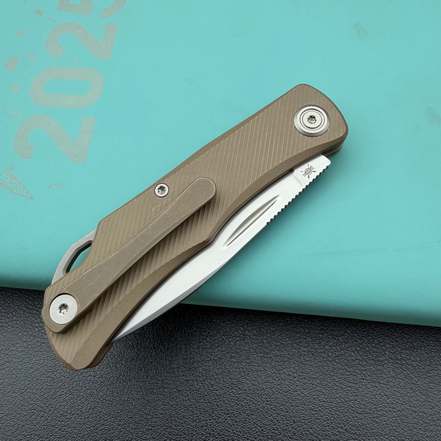 KB KNIVES KB469D El Dorado Slip Joint Pocket Knife Bronze Ano Titanium w/ Micro Milling Silver Bead Blast 2.96" M390