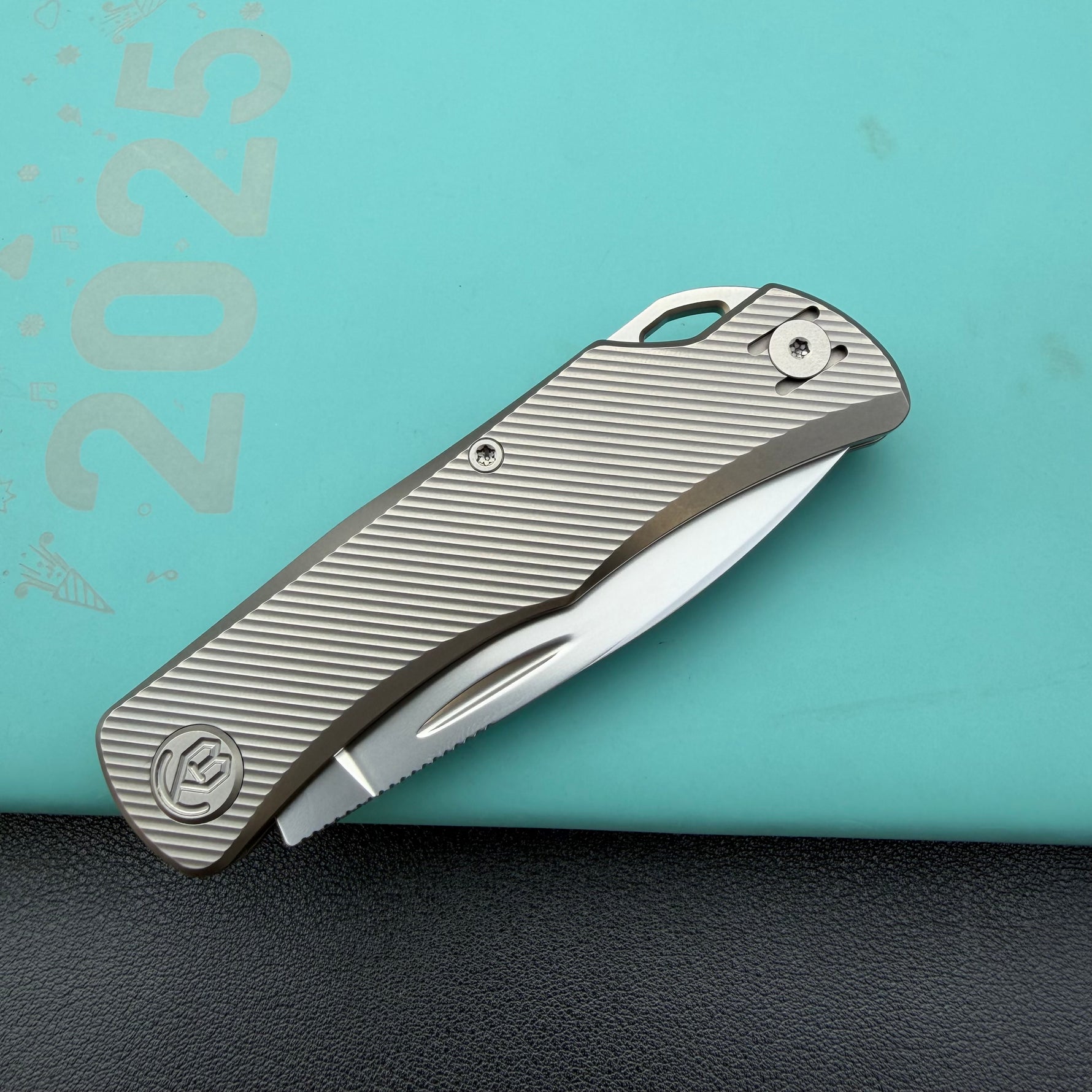 KB KNIVES KB469A El Dorado Slip Joint Pocket Knife Sandblasted Titanium w/ Micro Milling Silver Bead Blast 2.96" M390