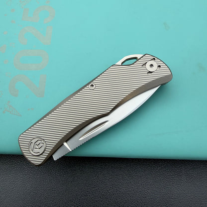 KB KNIVES KB469A El Dorado Slip Joint Pocket Knife Sandblasted Titanium w/ Micro Milling Silver Bead Blast 2.96" M390